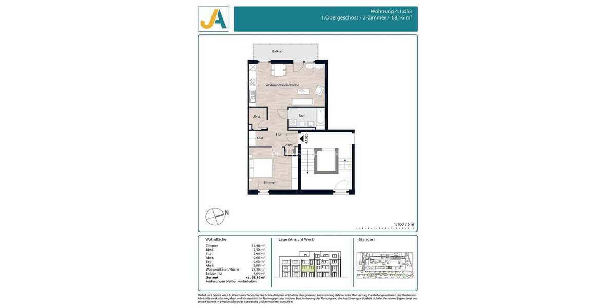 Etagenwohnung Hamburg Jenfeld - 2 Zimmer, 68 m&sup2;, 1.159&euro; | Angebot:26572616